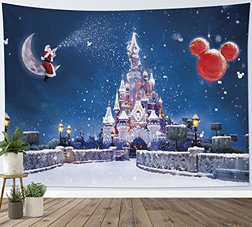 HVEST Christmas Tapestry Wall Hanging Castle Tapestry Santa Claus Sitting on Moon with Snow Wall Blankets for Kids Bedroom Living Room Dorm Decor,60Wx40H inches - color: Blue, size: 40"L x 60"W