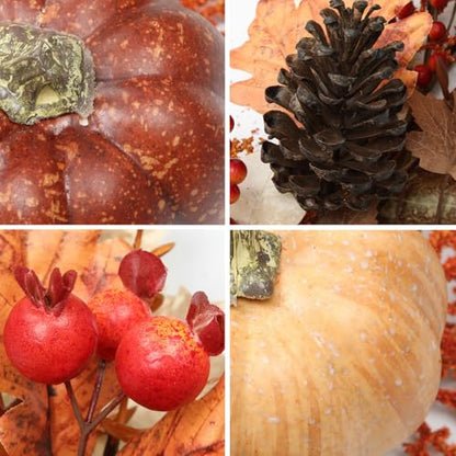 6FT Fall Garland for Mantle with Lights, Pumpkins, Pinecones, Berries - color: Brown