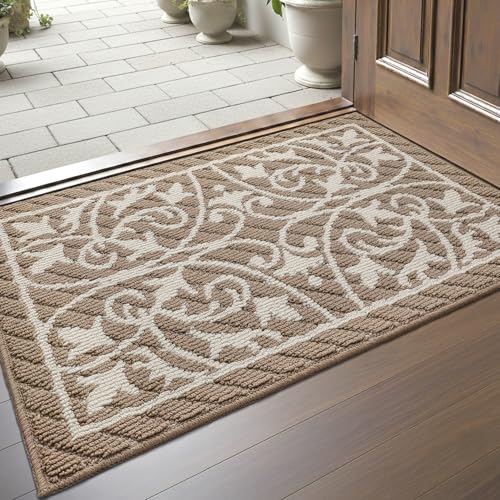 DEXI Front Door Mat Indoor Entryway 24x36 Inside Entrance Doormat Brown - color: Floral Brown, size: 24" X 36" (Rectangular)
