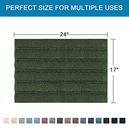 H.VERSAILTEX Bathroom Rugs Bath Rugs for Bathroom Non Slip Bath Mats Extra Thick Chenille Striped Rug 17" x 24" Absorbent Soft Shaggy Washable Dry Fast Bath Mats for Bath Room Floor - Bronze Green - color: Bronze Green, size: 17" x 24"