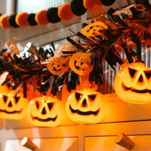 Halloween Garland with Lights, Halloween Tinsel Garland 10FT 20LED - color: Orange Black
