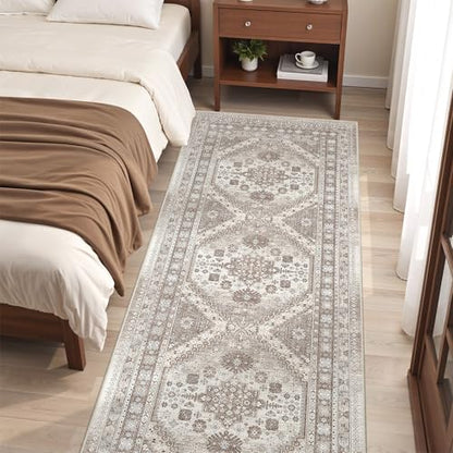 befbee 2'6"x8' Runner Rug for Hallway Washable Non Slip Kitchen Rug - color: Brown/Beige, size: 2'6" x 8' (Runner)