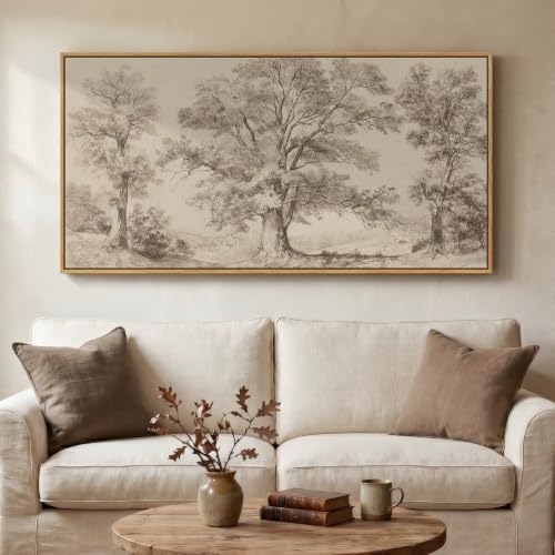 Large Framed Vintage Landscape Canvas Wall Art for Living Room, 24x48 Inch - color: Beige and Gray, size: 24"L x 48"W