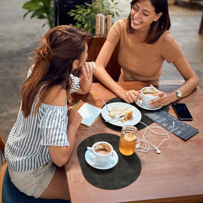 ADRIMER Oval Placemats Set of 6, Wipeable Faux Leather, Dark Grey - color: Dark Grey
