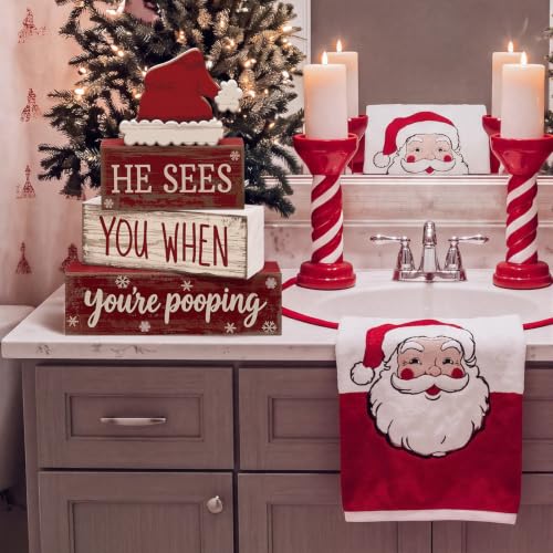 Moucuny 4 Pcs Christmas Bathroom Decorations, Funny Christmas Wooden Signs - style: Christmas Bathroom