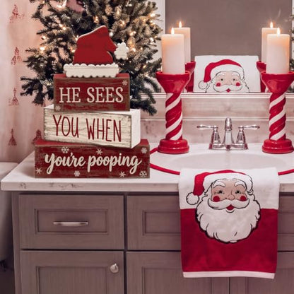 Moucuny 4 Pcs Christmas Bathroom Decorations, Funny Christmas Wooden Signs - style: Christmas Bathroom