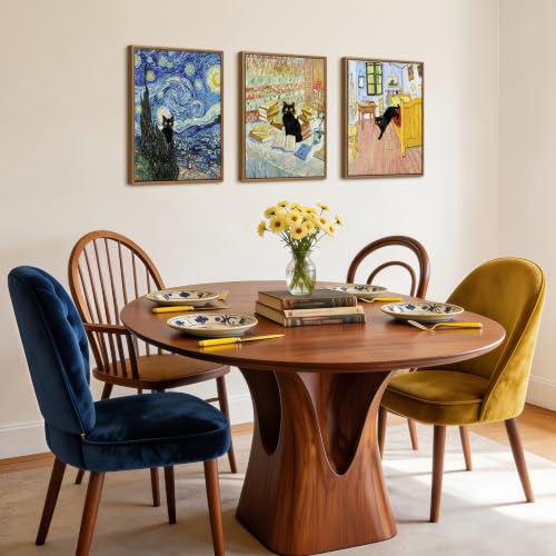 WENGTIAO 3Pcs Funny Black Cat Van Gogh Famous Painting Wall Art 12" x16x3 - color: Funny Black Cat, size: 16"x24"x3Pcs
