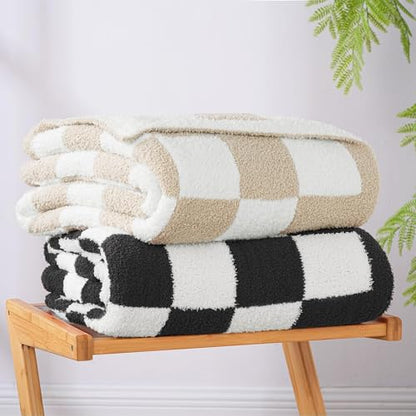Exclusivo Mezcla Checkered Knit Blanket Twin Size for Bed, Black - color: Black, size: Twin (60"x80")