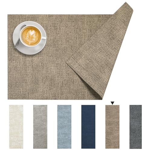DOLOPL Placemats Set of 6, Reversible Faux Leather Place Mats, Brown - color: Brown, size: Set of 6