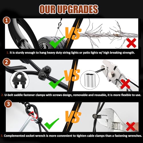 String Light Hanging Kit, All-Black Globe String Lights Suspension - size: 3/16 In. X 100 FT.