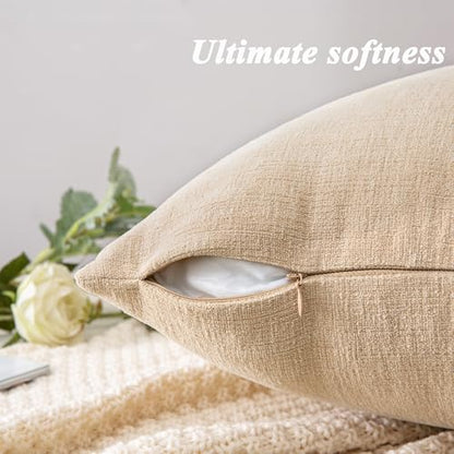 GAWAMAY Beige Chenille Throw Pillow Covers 12x20 Set of 2 for Couch - color: Beige, size: 20" x 12" (Pack of 2)