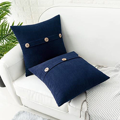 HWY 50 Navy Blue Chenille Throw Pillow Covers 16x16 Inch Buttons Pack of 2 - color: Navy Blue, size: 16" x 16" (Pack of 2)