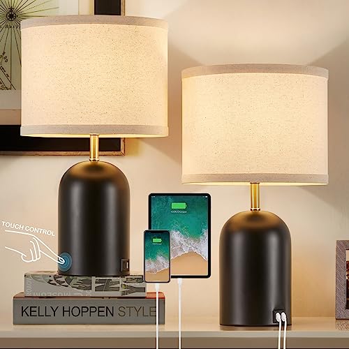 GyroVu Touch Control Table Lamps Set of 2, Black Bedside Lamps for Bedroom - color: Gold & Black