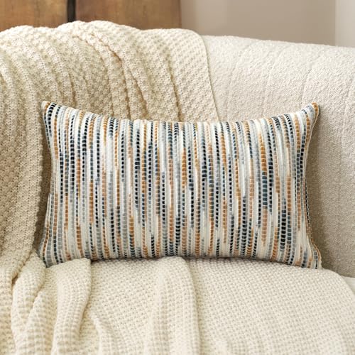 Aeckself Boho Striped Pillow Cover 12x20, Rectangle Decorative Lumbar Throw Pillow Cover Chenille Neutral Pillowcase for Couch Bedroom Living Room, Yellow Gray - color: Yellow Gray, size: 20" x 12" (Pack of 1)