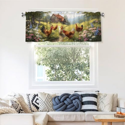 Farmhouse Rooster Curtain Valance 54x18 Inches Window Treatment Rod Pocket Valance for Kitchen Bathroom Bedroom - color: Farmhouse Rooster