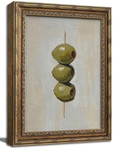 Gold Framed Wall Art Vintage Dirty Martini Olives Wall Art Retro Green Olives Cocktail Bar Cart Wall Decor Picture Summer Trendy Minimalist Kitchen Poster Print for Living Room Dining Room 12x16in - color: Martini Olives, size: 16"l X 12"w