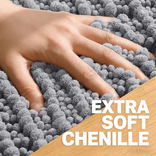 OLANLY Large Bathroom Rugs 44x32, Thick Soft Absorbent Chenille Bath Rugs - color: Grey, size: 44" x 32"