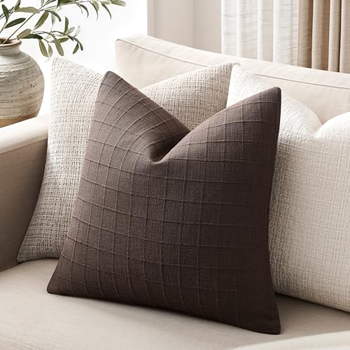 ZeeMart 2Pk Heavy Weight Artisanal Grid Pillow Covers 16x16in Chocolate - color: Chocolate, size: 16" x 16" (Pack of 2)