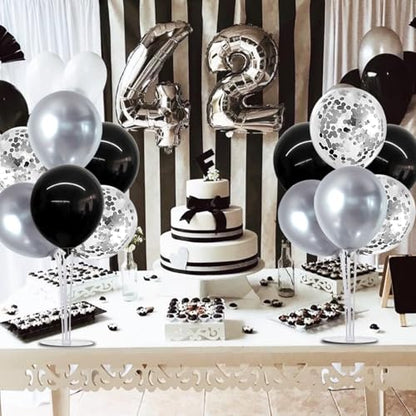 TONIFUL 4 Set Black and Silver Balloon Stand Balloon Centerpiece for Table - color: Black Silver