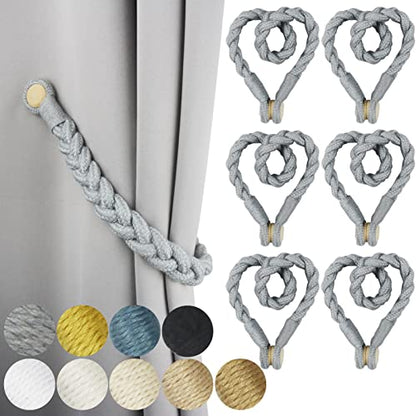 Magnetic Soft Curtain Tiebacks Rope Cotton Window Curtain Holdbacks Porlau - color: Grey, size: 6 Pack