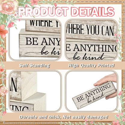 Yuntau 4 Pcs Farmhouse Tiered Tray Decor, Be Kind Block Sign with Flower - style: Flower