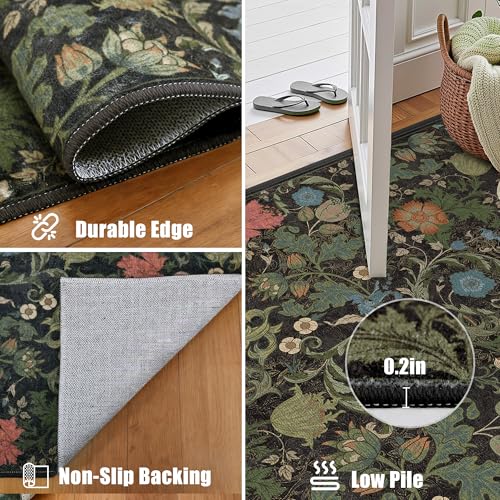 Deerly Hallway Runner Rug 2x6, Washable Kitchen Rug Non Slip, Black Green - color: Black, size: 2'x6'