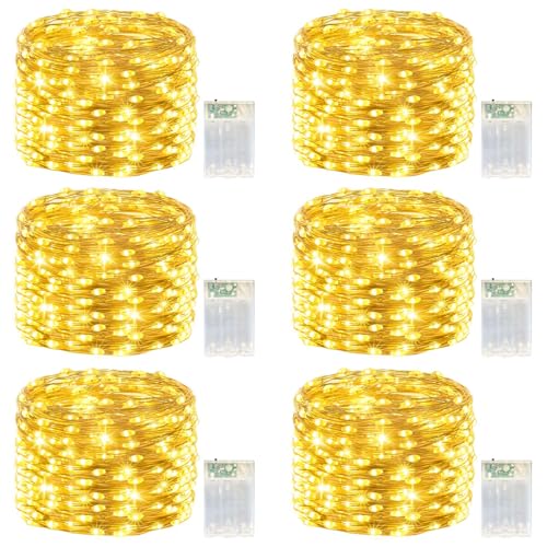 LitHome 6 Pack Warm White Fairy Lights Battery Operated, Each 20 FT 60 LED - color: Warm White, size: 6 Pack