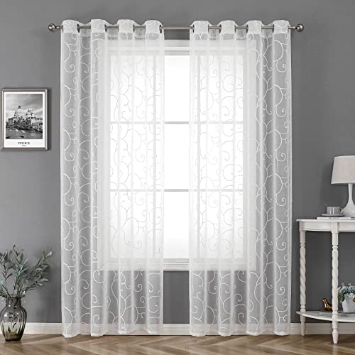 BGment White Sheer Curtains 84 Inches Long Living Room 2 Panels - color: White-cirrus, size: 52"W x 84"L (Pack of 2)