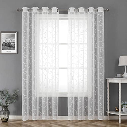 BGment White Sheer Curtains 84 Inches Long Living Room 2 Panels - color: White-cirrus, size: 52"W x 84"L (Pack of 2)