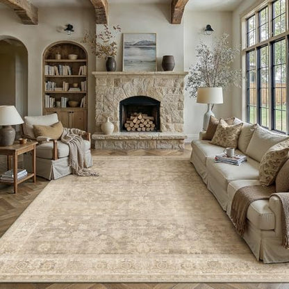 HUGEAR Beige Area Rugs 9x12 Living Room Washable Rug Carpet - color: Retro Beige, size: 9' x 12' (Rectangular)