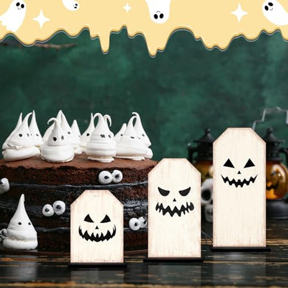 Britimes Ghost Tray Decor Sign, 3 Pack, Wooden, Tabletop Centerpieces - style: White Halloween