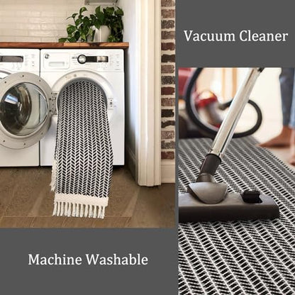 Lahome Boho Bathroom Runner Rug, 2x6 Washable Rugs for Kitchen Hallway - color: Black, size: 2' x 6' (Runner)