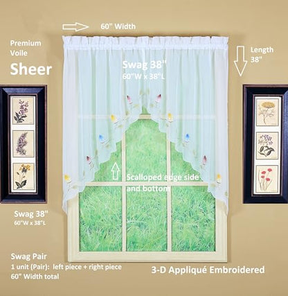 Today's Curtain,Vineyard 3-D Appliqué,Swag 38", White, 60" W x 38" L - color: White, size: 60"W x 38"L (Pack of 1)