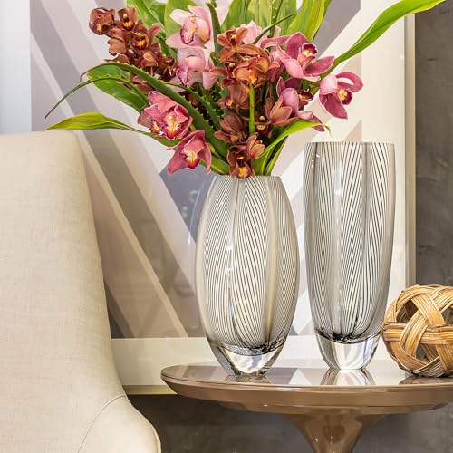 Murano Style Glass Vase Hand Blown White Feather Pattern Effect Home Decor - color: White