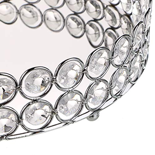 Hipiwe Crystal Make up Tray, Mirror Perfume Tray Bathroom Storage Trays Jewelry Trinket Trays Vanity Cosmetic Organizer Home Decor, Birthday Gift for Women(Round 9.8 Inch)