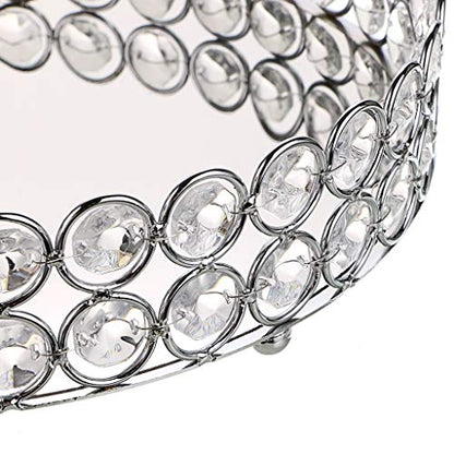 Hipiwe Crystal Make up Tray, Mirror Perfume Tray Bathroom Storage Trays Jewelry Trinket Trays Vanity Cosmetic Organizer Home Decor, Birthday Gift for Women(Round 9.8 Inch)