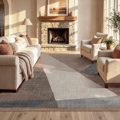 YIHOUSE Mid Century Modern Rug, Washable Non-Slip Low Pile, Brown, 8x10 ft - color: Brown, size: 8' x 10' (Rectangular)