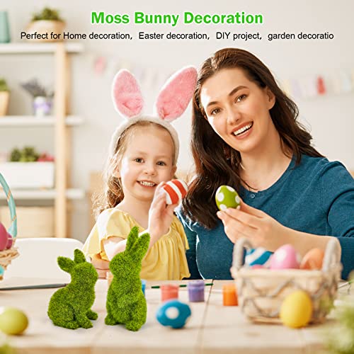 Easter Bunny Decorations,Resin Moss Bunny Figurine,Garden Artificial Moss Rabbit Easter Décor Easter Party Favors Gifts (4PCS) - size: Small 4PCS