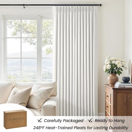 Topfinel Ivory White Pinch Pleated Blackout Linen Curtains, 105 Inch Long Energy Saving Thermal Insulated Living Room Panels, Neutral Farmhouse Noise Cancelling Drapery, Beige White,40" W*105" L - color: Beigewhite, size: 40"W x 105"L (Pack of 2)