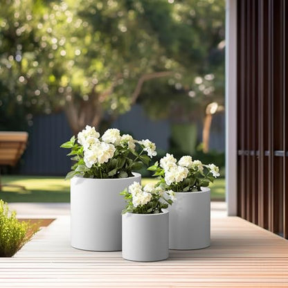 Kante RC0119ABC-C80011 Set of 3 Lightweight Concrete Modern Cylinder Outdoor Planters, 15.8, 12.9 and 9.8 Inch Diameter, Pure White - color: Pure White, size: 9.8",12.6",15.7" Dia
