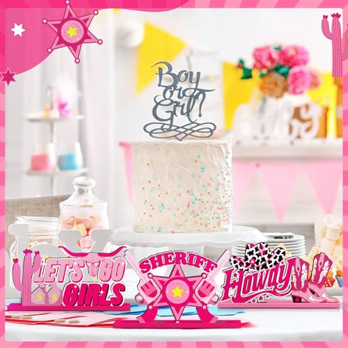 CroBlissful 6 Pcs Western Cowgirl Party Decorations Wooden Let's Go Girls Table Centerpieces Pink Disco Cowgirl Table Decor for Western Girl Birthday Bachelorette Spring Rodeo Party Supplies - style: Cowgirl