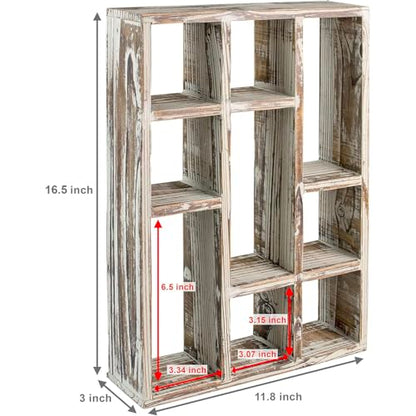 MyGift 9 Compartment Wood Shadow Box Display Shelf, Rustic Curio Case - color: Torched Wood