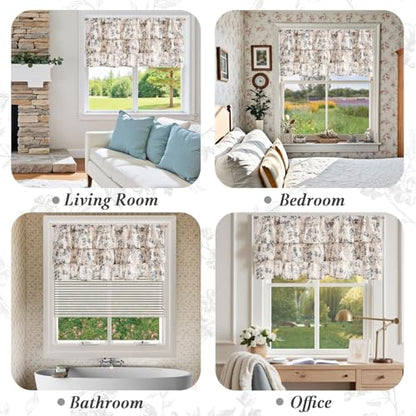 jinchan Alisa Ruffled Floral Valance Curtain 18 Inch 1 Panel Blue on Linen - color: Alisa Blue on Linen