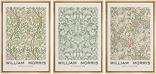wall26 Framed Canvas Print Wall Art Set William Morris Flower Pattern Tapestries Nature Floral Illustrations Fine Art Decorative Botanical Rustic for Living Room, Bedroom, Office - 24"x36"x3 Natural - color: A027-2205-irs22, size: 24" x 36" x 3 Panels NAT