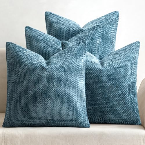 MIULEE Soft Decorative Chenille Pillow Covers Smoke Blue 18x18 Pack of 4 - color: Smoke Blue, size: 18" x 18" (Pack of 4)