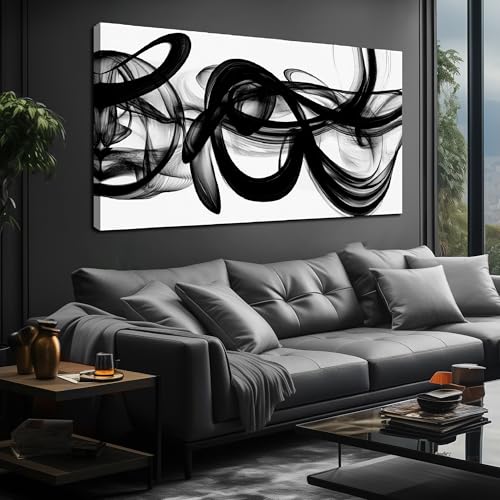 MDHKVPM Black Abstract Canvas Wall Art For Living Room Large Size - color: Black, size: 58"L x 29"W