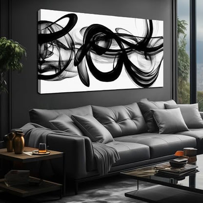 MDHKVPM Black Abstract Canvas Wall Art For Living Room Large Size - color: Black, size: 58"L x 29"W