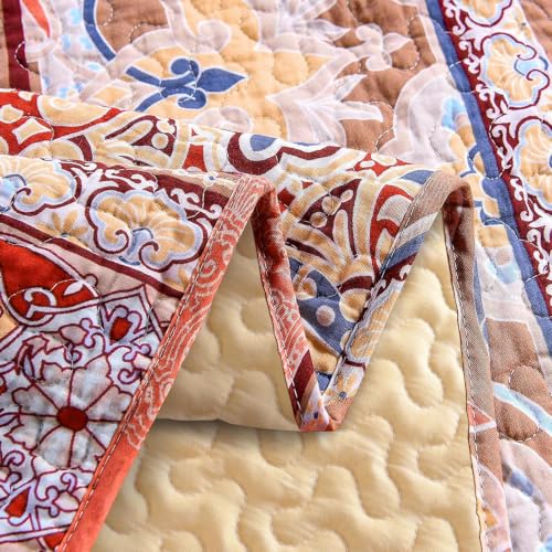 Exclusivo Mezcla 60"x 80" Boho Quilted Throw Blanket, Striped Quilt Throw - color: Bohemian Brick-red, size: 60 x 80 inch
