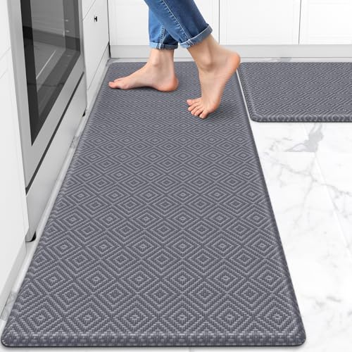 Kitchen Mat 2PCS Kitchen Rugs Cushioned Anti-Fatigue Rug Standing Desk Mat - color: Light Grey, size: 47"L x 17.3"W x 0.4"Th
