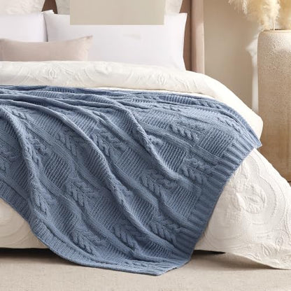 Amélie Home Chenille Knit Throw Blanket, Dusty Blue 60"x80" - color: Cable Dusty Blue, size: 60" X 80"